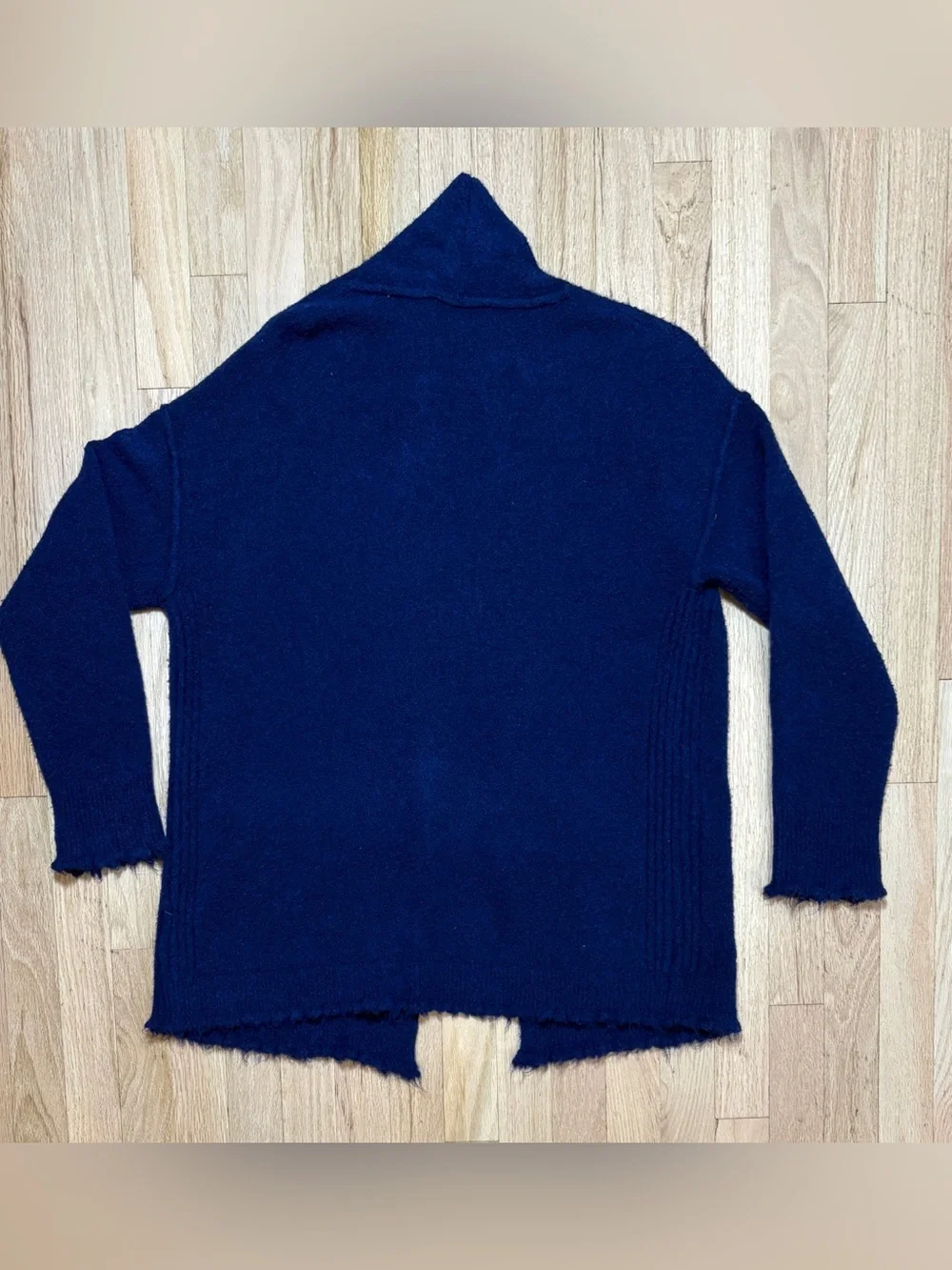 LINE the Label Navy Blue Fuzzy Textured Raw Edge Open Wool Blend Cardigan XS